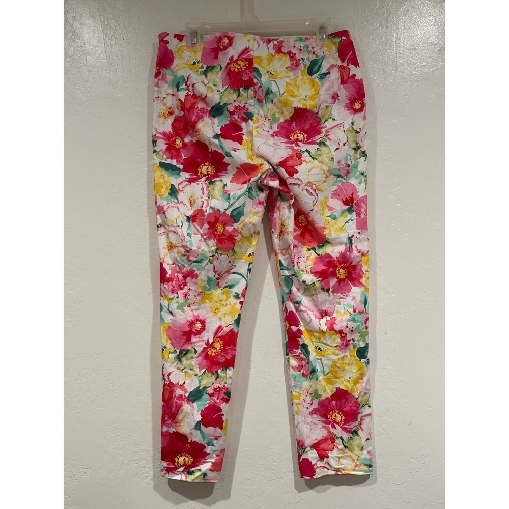 Polo Ralph Lauren Floral Ankle Pants Womens 10 Pink Yellow Slim Stretch Cotton - Picture 3 of 8